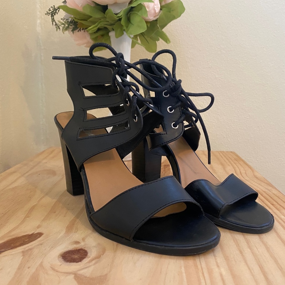 Gladiator lace up block heels